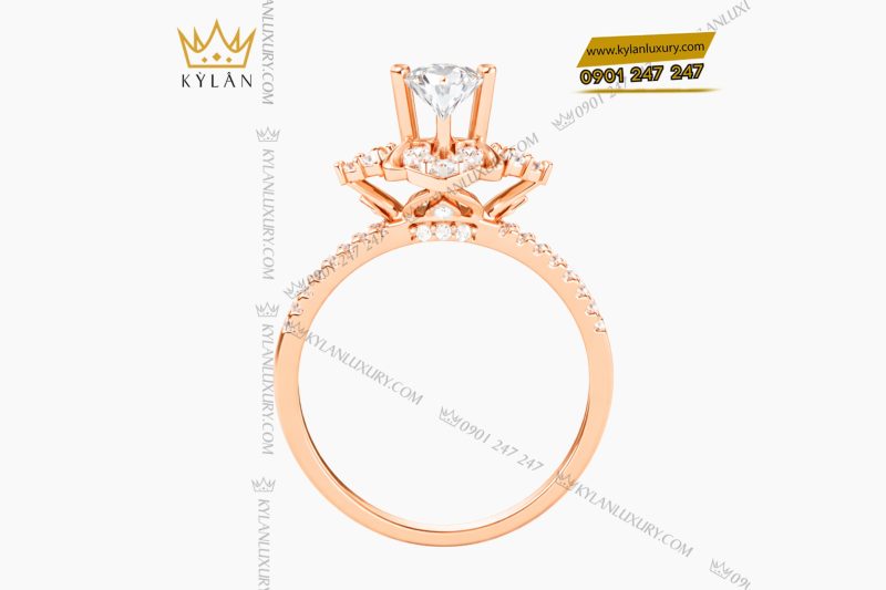 Nhẫn nữ vàng hồng Au750 đính kim cương
