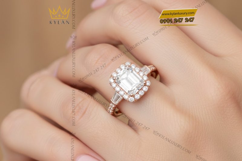 Nhẫn nữ vàng hồng Au750 đính kim cương 