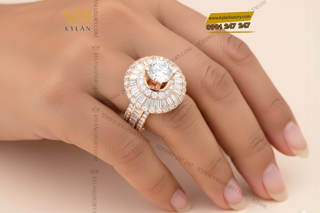 Kỳ Lân Luxury Nhan nu vang hong Au750 dinh kim cuong 7 Nhẫn nữ vàng hồng Au750 đính kim cương