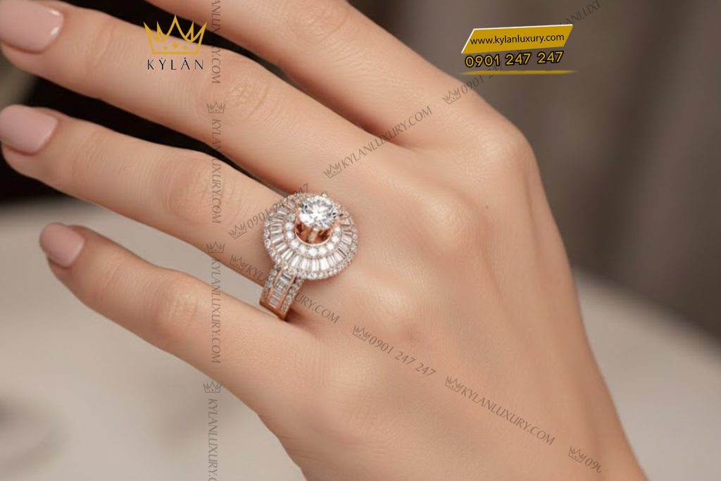 Kỳ Lân Luxury Nhan nu vang hong Au750 dinh kim cuong 8 Nhẫn nữ vàng hồng Au750 đính kim cương