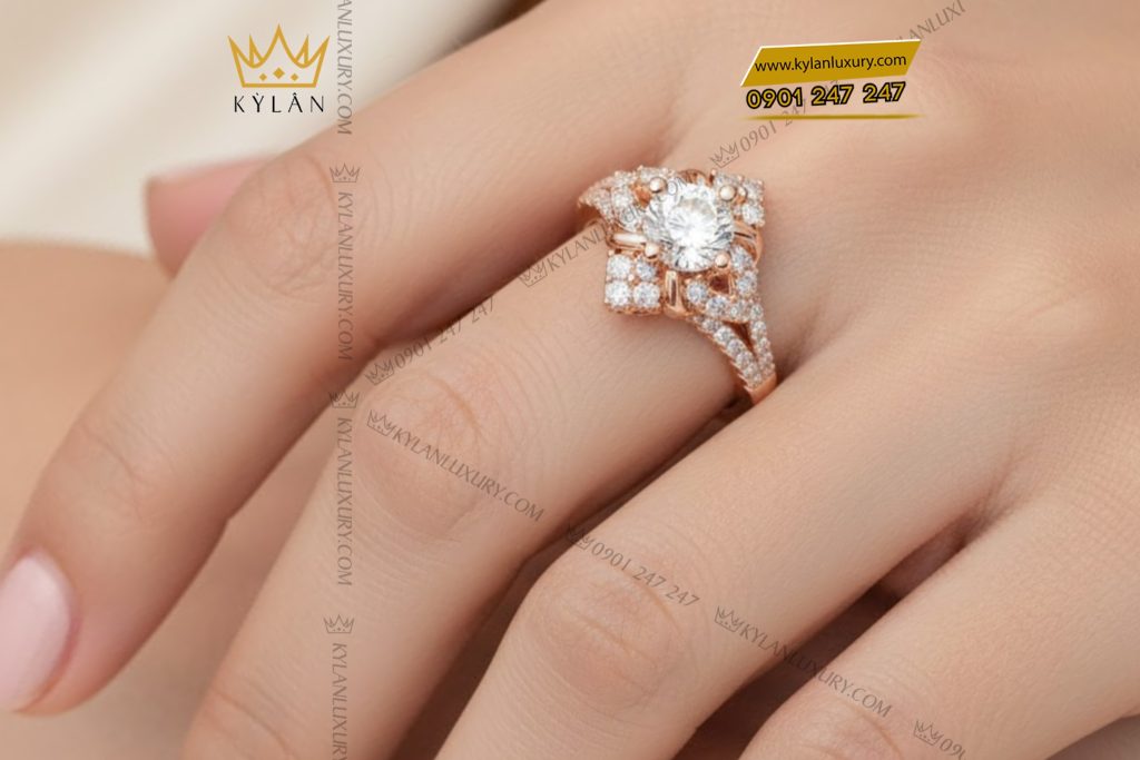 Kỳ Lân Luxury Nhan nu vang hong Au750 dinh kim cuong 8 2 Nhẫn nữ vàng hồng Au750 đính kim cương