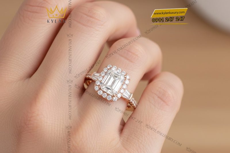 Nhẫn nữ vàng hồng Au750 đính kim cương 