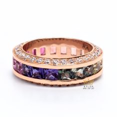 Nhẫn nữ vàng hồng Au750 đính kim cương và đá quý