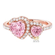 Nhẫn nữ vàng hồng Au750 đính kim cương và đá quý hồng