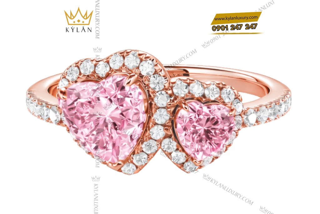 Nhẫn nữ vàng hồng Au750 đính kim cương và đá quý hồng 3 Nhẫn nữ vàng hồng Au750 đính kim cương và đá quý hồng
