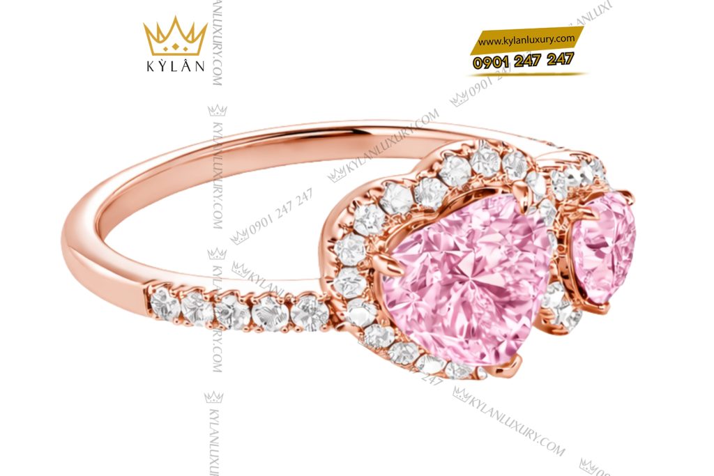 Nhẫn nữ vàng hồng Au750 đính kim cương và đá quý hồng 2 Nhẫn nữ vàng hồng Au750 đính kim cương và đá quý hồng
