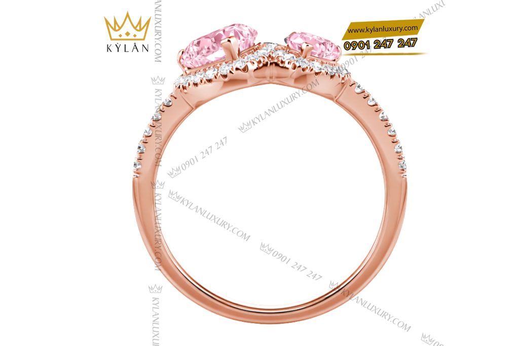 Nhẫn nữ vàng hồng Au750 đính kim cương và đá quý hồng 6 Nhẫn nữ vàng hồng Au750 đính kim cương và đá quý hồng