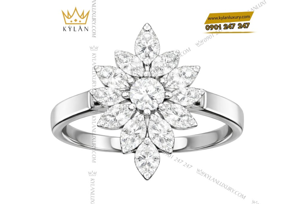 Nhẫn nữ vàng trắng Au750 đính kim cương