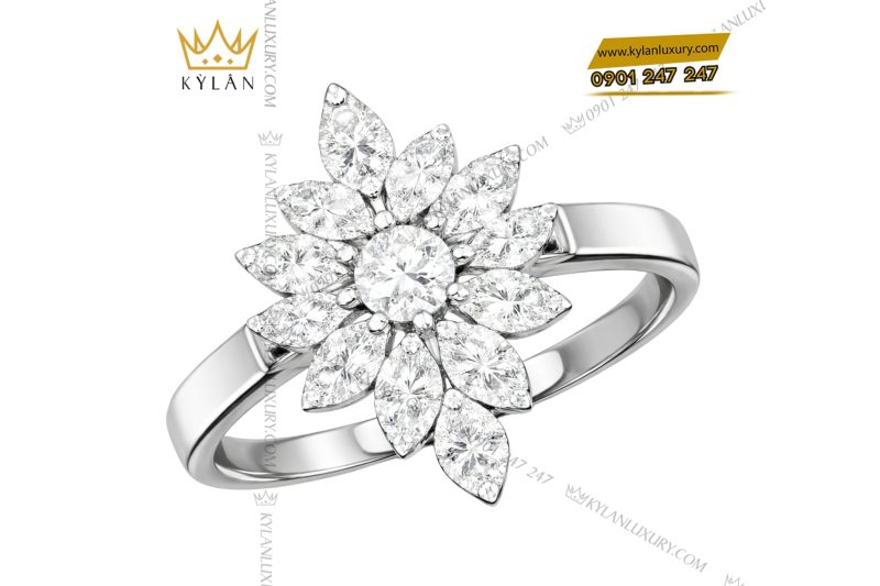 Nhẫn nữ vàng trắng Au750 đính kim cương