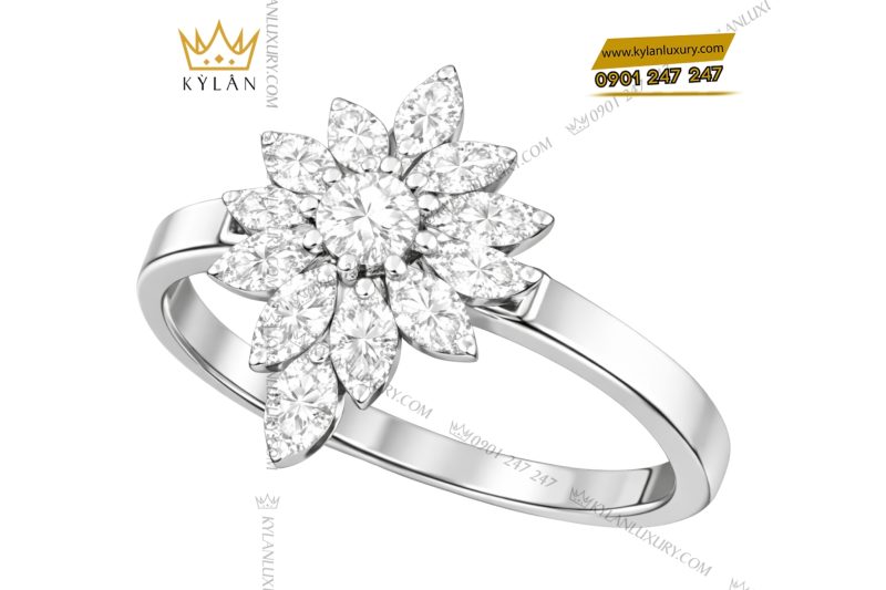 Nhẫn nữ vàng trắng Au750 đính kim cương
