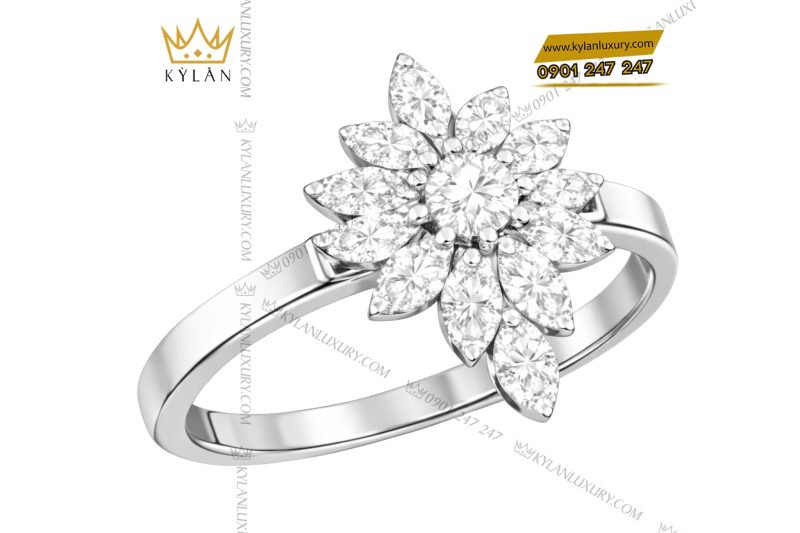 Nhẫn nữ vàng trắng Au750 đính kim cương