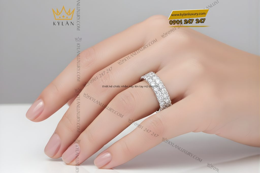 Nhẫn nữ vàng trắng Au750 đính kim cương
