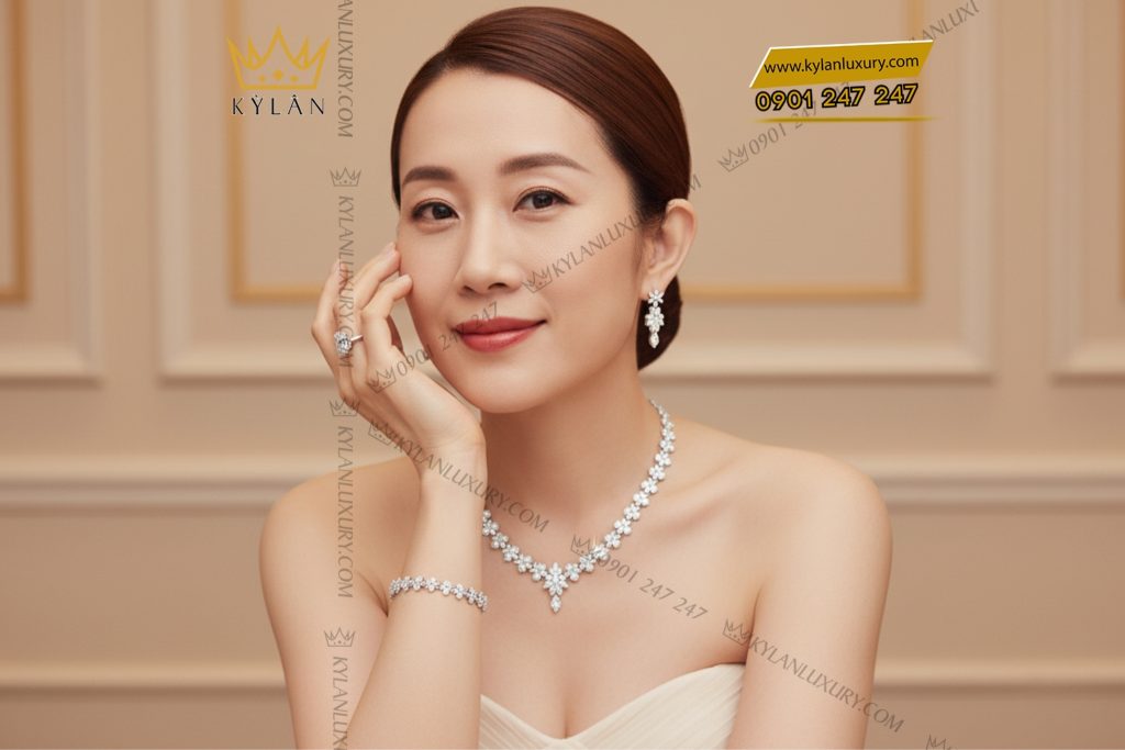 Nhẫn nữ vàng trắng Au750 đính kim cương