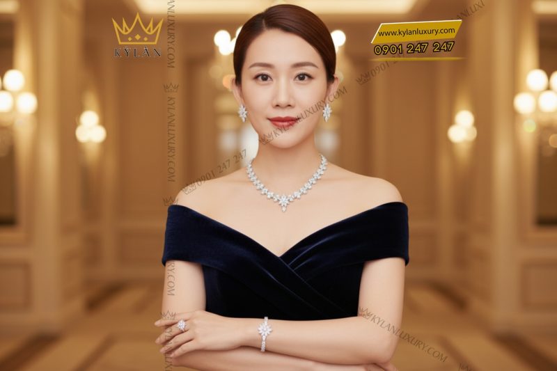 Nhẫn nữ vàng trắng Au750 đính kim cương