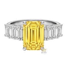 Nhẫn nữ vàng trắng Au750 đính kim cương baguette 