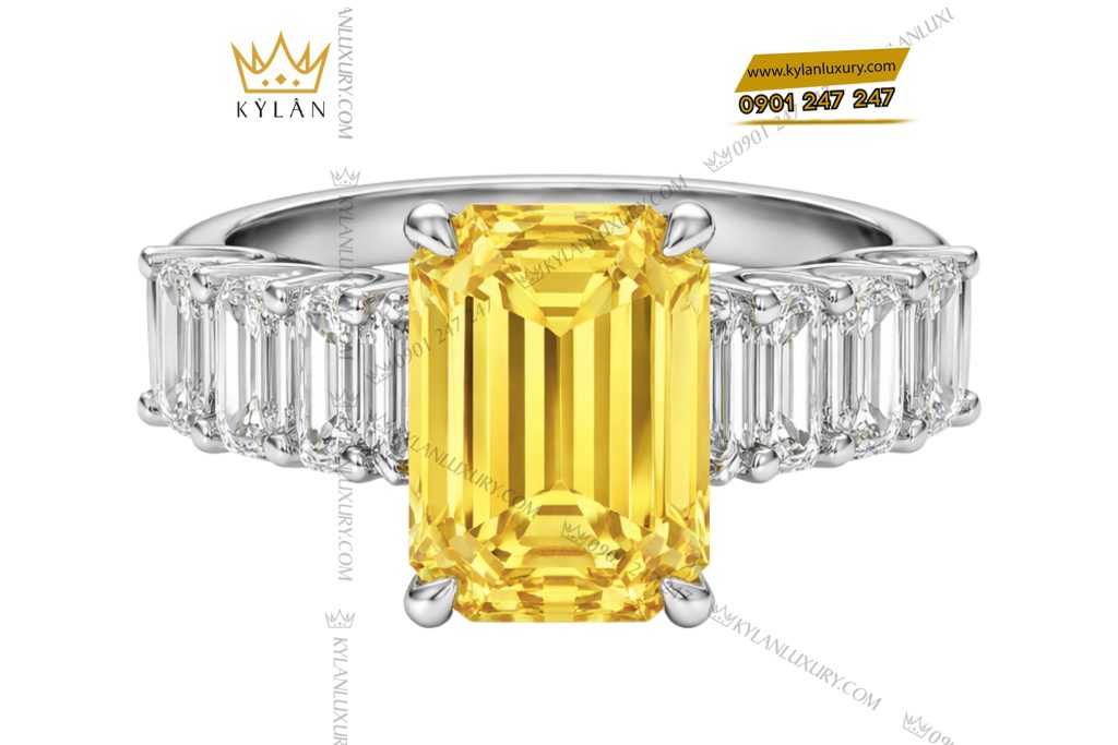 Nhẫn nữ vàng trắng Au750 đính kim cương baguette 