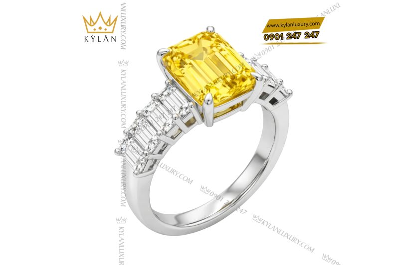 Nhẫn nữ vàng trắng Au750 đính kim cương baguette 