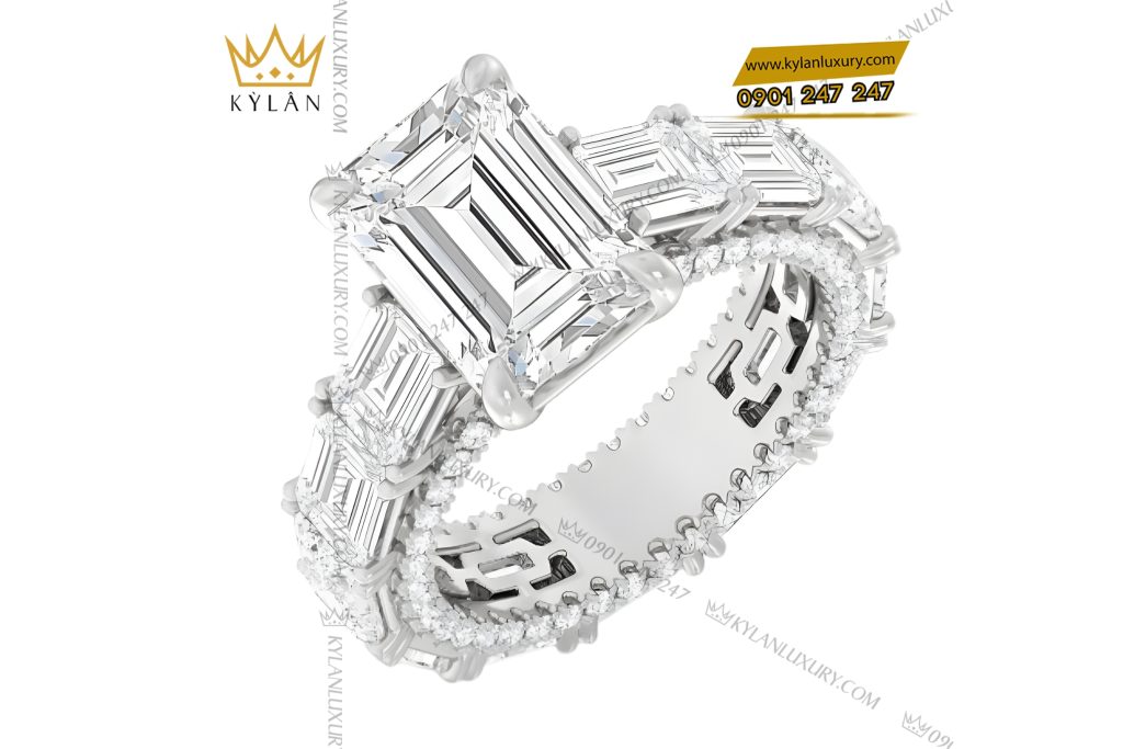 Kỳ Lân Luxury Nhan nu vang trang Au750 dinh kim cuong baguette 4 Nhẫn nữ vàng trắng Au750 đính kim cương baguette