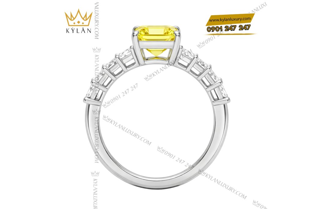 Kỳ Lân Luxury Nhan nu vang trang Au750 dinh kim cuong baguette 5 1 Nhẫn nữ vàng trắng Au750 đính kim cương baguette 