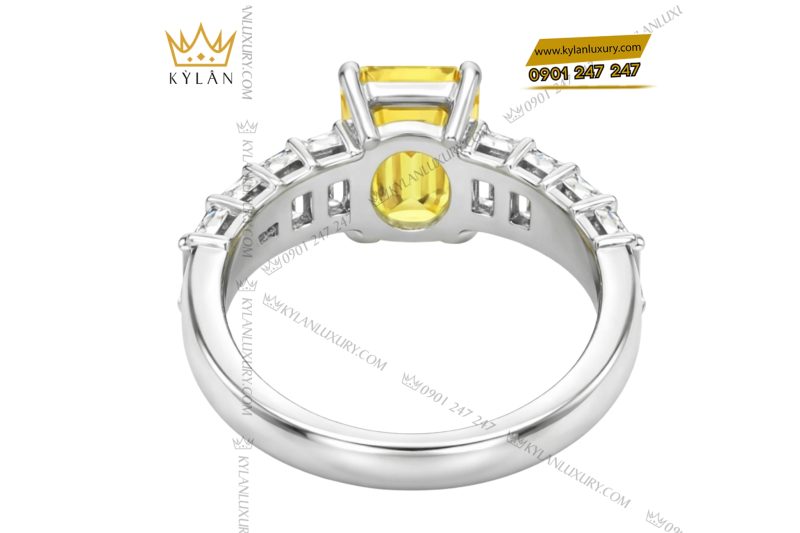 Nhẫn nữ vàng trắng Au750 đính kim cương baguette 