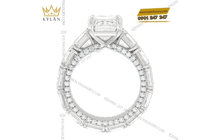 Nhẫn nữ vàng trắng Au750 đính kim cương baguette