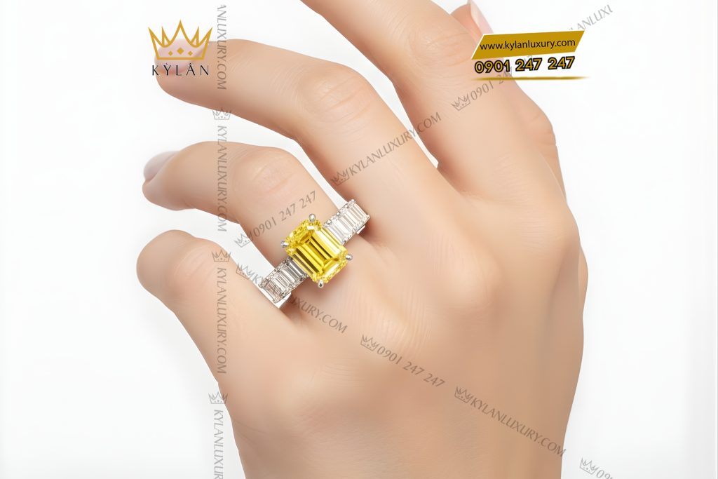Kỳ Lân Luxury Nhan nu vang trang Au750 dinh kim cuong baguette 7 1 Nhẫn nữ vàng trắng Au750 đính kim cương baguette 