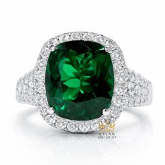 Nhẫn nữ vàng trắng Au750 đính kim cương và đá ngọc lục bảo