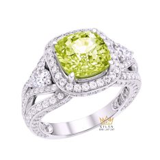 Nhẫn nữ vàng trắng Au750 đính kim cương và đá quý xanh