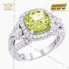 Nhẫn nữ vàng trắng Au750 đính kim cương và đá quý xanh