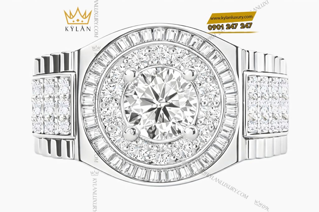 Nhẫn rolex vàng trắng Au750 đính kim cương 