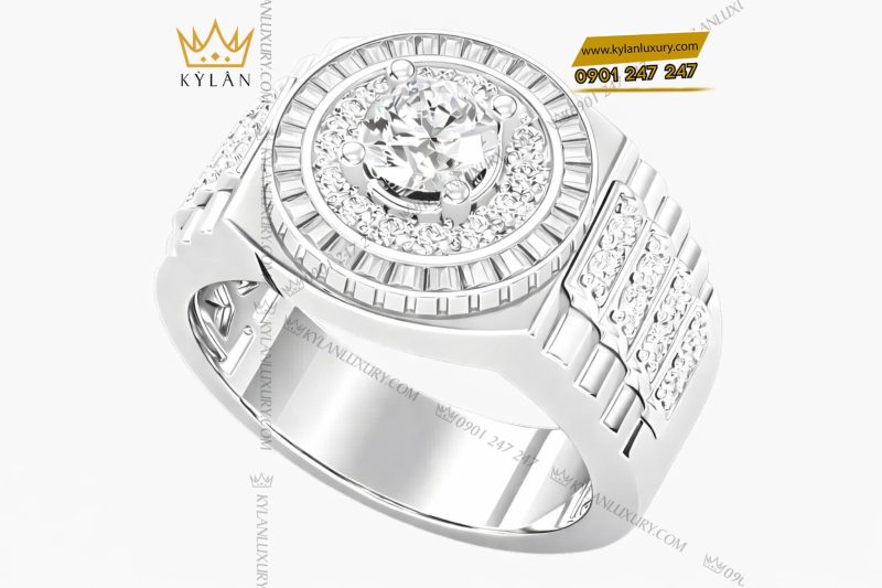 Nhẫn rolex vàng trắng Au750 đính kim cương