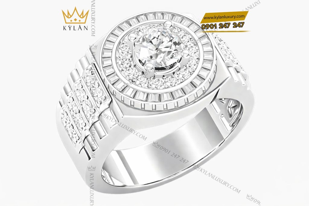 Kỳ Lân Luxury Nhan rolex vang trang Au750 dinh kim cuong 4 Nhẫn rolex vàng trắng Au750 đính kim cương