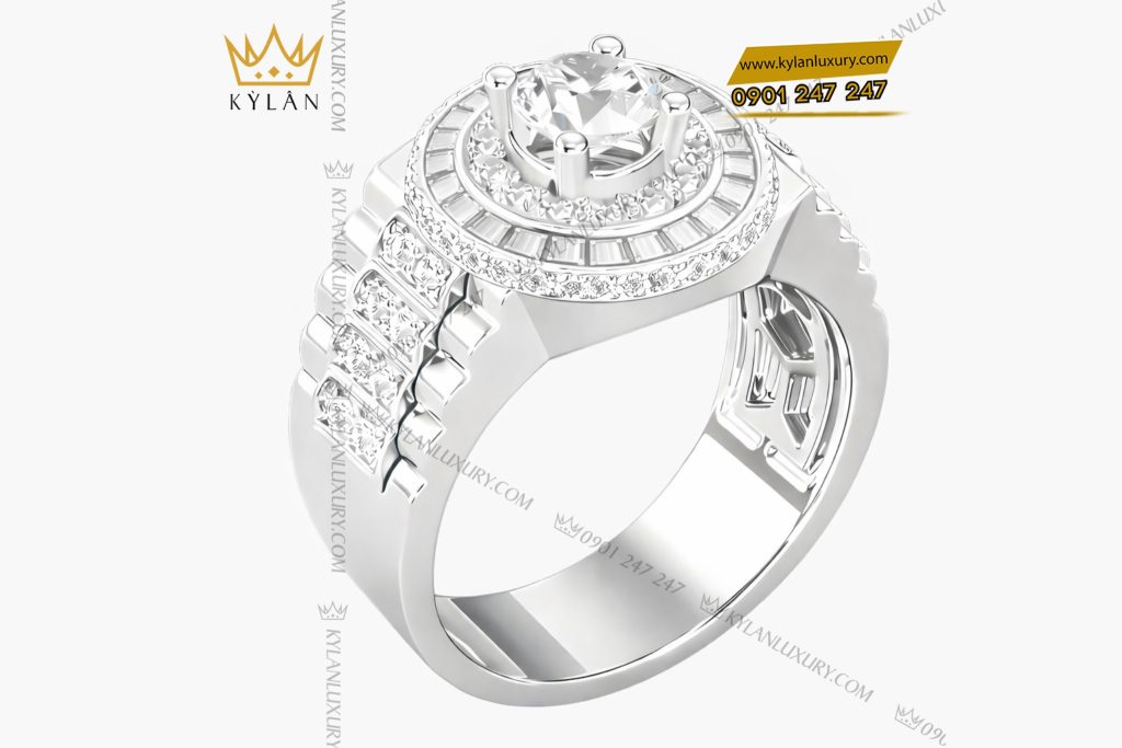 Nhẫn rolex vàng trắng Au750 đính kim cương 