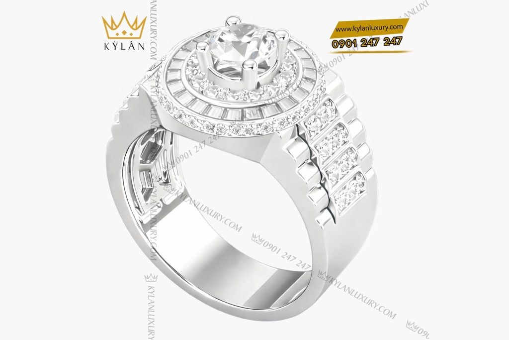 Kỳ Lân Luxury Nhan rolex vang trang Au750 dinh kim cuong 6 Nhẫn rolex vàng trắng Au750 đính kim cương