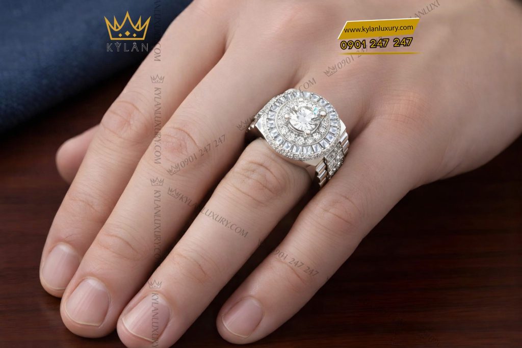 Kỳ Lân Luxury Nhan rolex vang trang Au750 dinh kim cuong 7 Nhẫn rolex vàng trắng Au750 đính kim cương