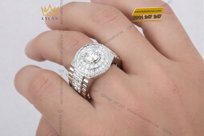 Nhẫn rolex vàng trắng Au750 đính kim cương