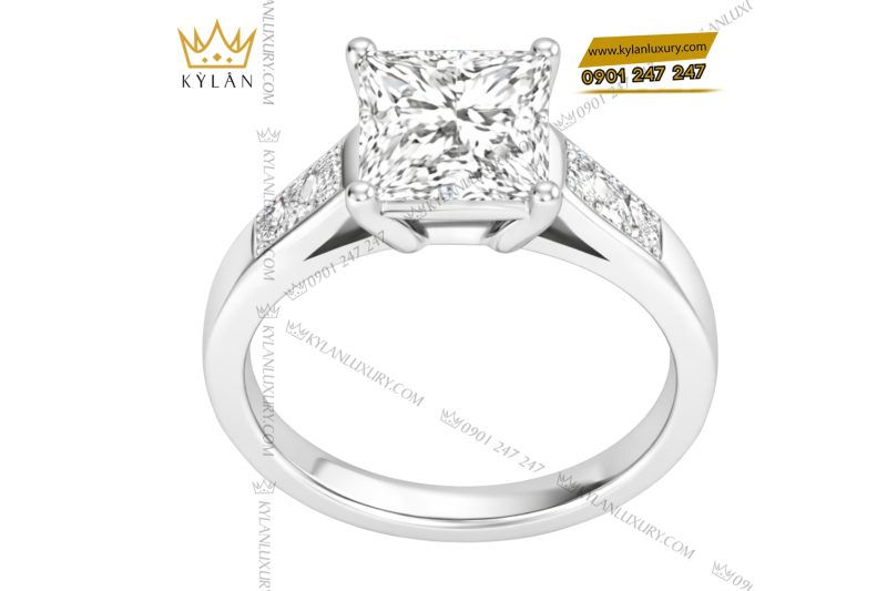 Nhẫn nữ vàng trắng Au750 đính kim cương