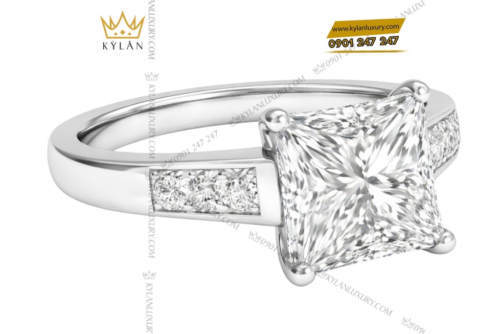 Nhẫn nữ vàng trắng Au750 đính kim cương