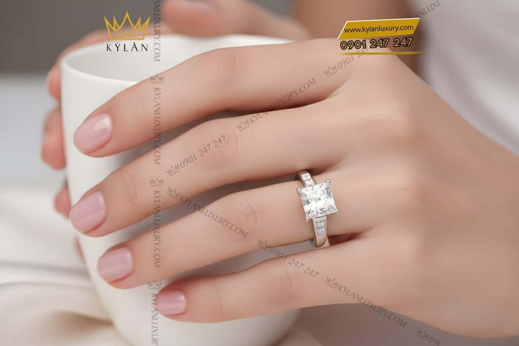 Nhẫn nữ vàng trắng Au750 đính kim cương