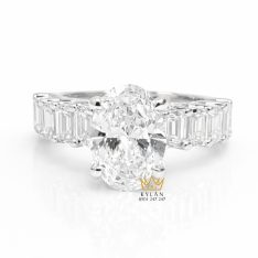 Nhẫn vàng trắng Au750 đính kim cương Oval