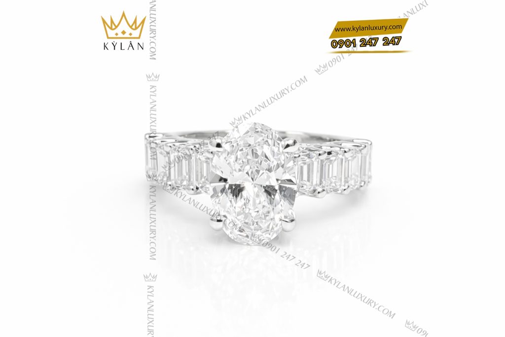 Nhẫn vàng trắng Au750 đính kim cương Oval