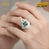 Nhẫn vàng trắng Au750 đính kim cương và đá ngọc lục bảo