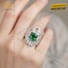 Nhẫn vàng trắng Au750 đính kim cương và đá ngọc lục bảo
