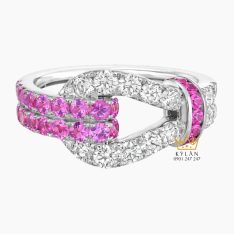 Nhẫn vàng trắng Au750 đính kim cương và đá quý hồng
