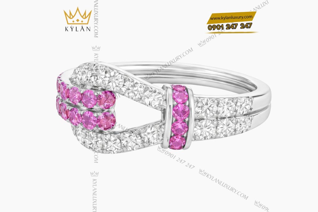 Nhẫn vàng trắng Au750 đính kim cương và đá quý hồng 4 Nhẫn vàng trắng Au750 đính kim cương và đá quý hồng