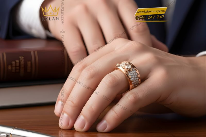 Nhẫn xoay vàng hồng Au750 đính kim cương