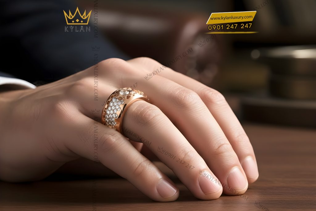 Nhẫn xoay vàng hồng Au750 đính kim cương 6 Nhẫn xoay vàng hồng Au750 đính kim cương