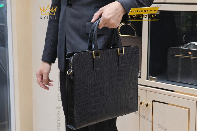 Túi xách Da cá Alligator khóa vân tay