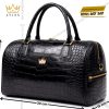 Túi xách da cá Alligator Black đính logo vương miện vàng KY LAN