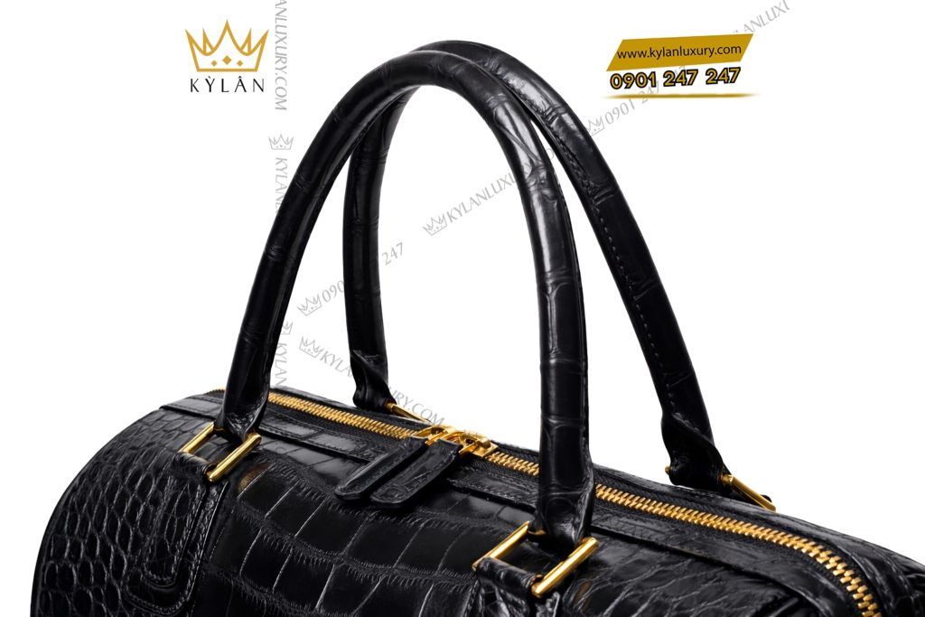 Túi xách da cá Alligator Black đính logo vương miện vàng KY LAN 6 Túi xách da cá Alligator Black đính logo vương miện vàng KY LAN